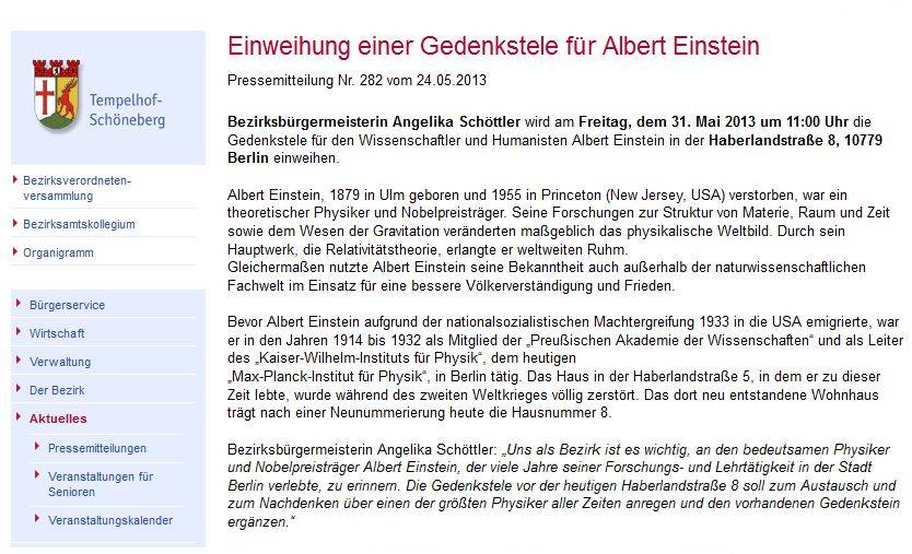 Einweihung einer Gedenkstele für Albert Einstein - Berlin